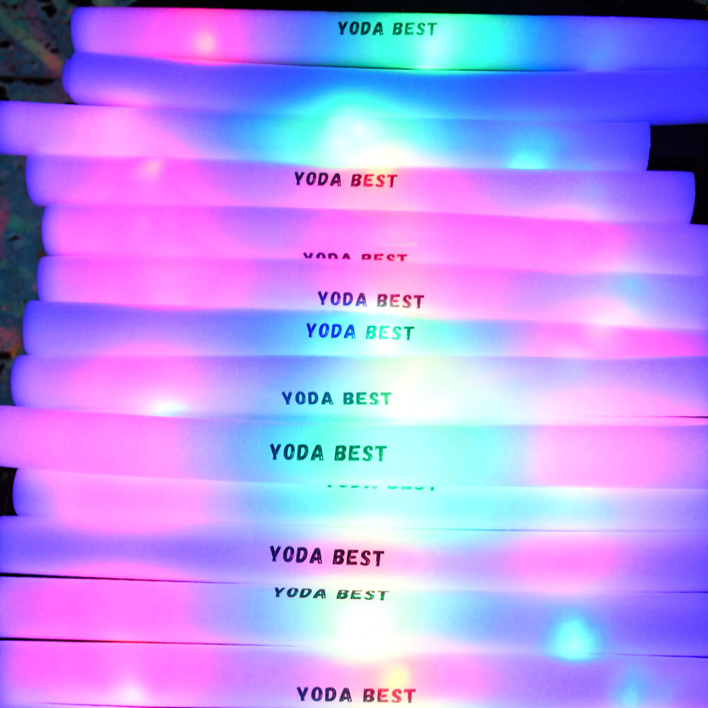 Neon goodie bag items including glow foam sticks